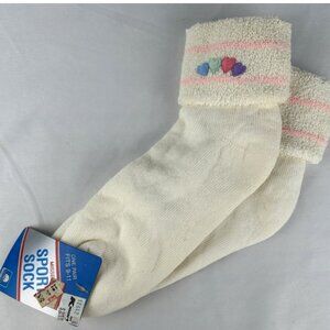 NEW Vintage Sport Socks Hearts Embroidered Roll Top Footie USA K Mart